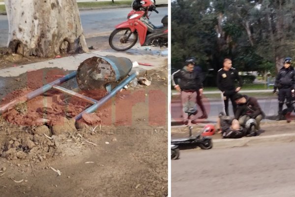 Impactante choque de motociclista contra un cesto de basura en parque Aguirre