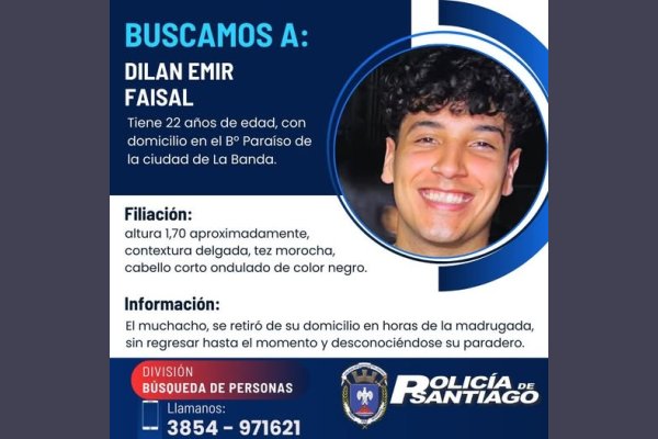 Preocupación en La Banda por la desaparición de un joven de 22 años