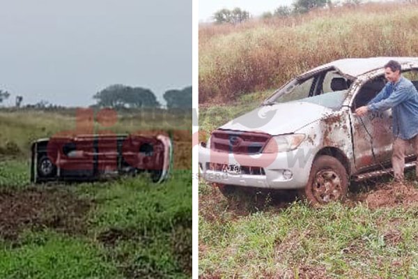 Hospitalizan de urgencia a hombre y mujer tras violento vuelco de una camioneta