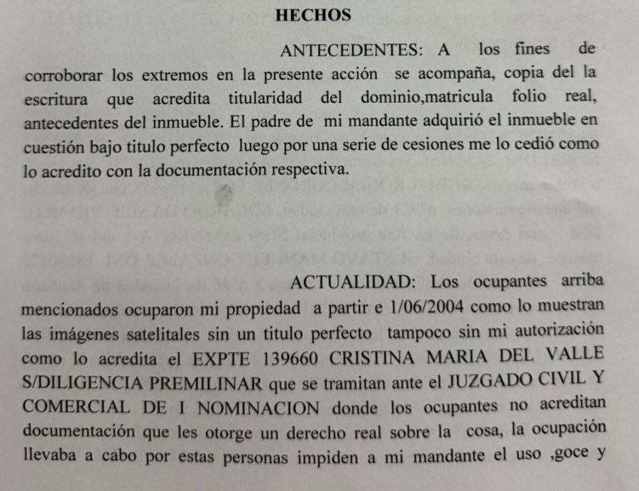 Facs&iacute;mil de un fragmento de la demanda.
